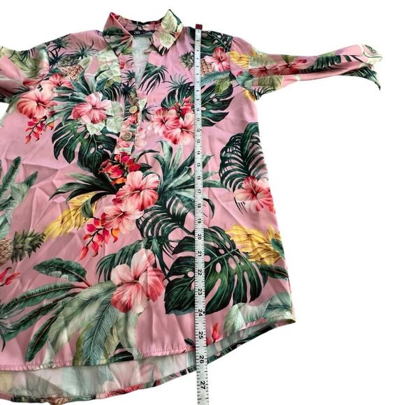 Zara Pink Lapel Tropical Rainforest Print Long Sleeve Blouse size Medium - Picture 6 of 9